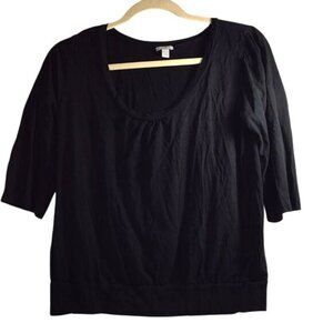 Old Navy Womens Top RN 54023 Black  3/4 Sleeve Ribbed Hem Size L